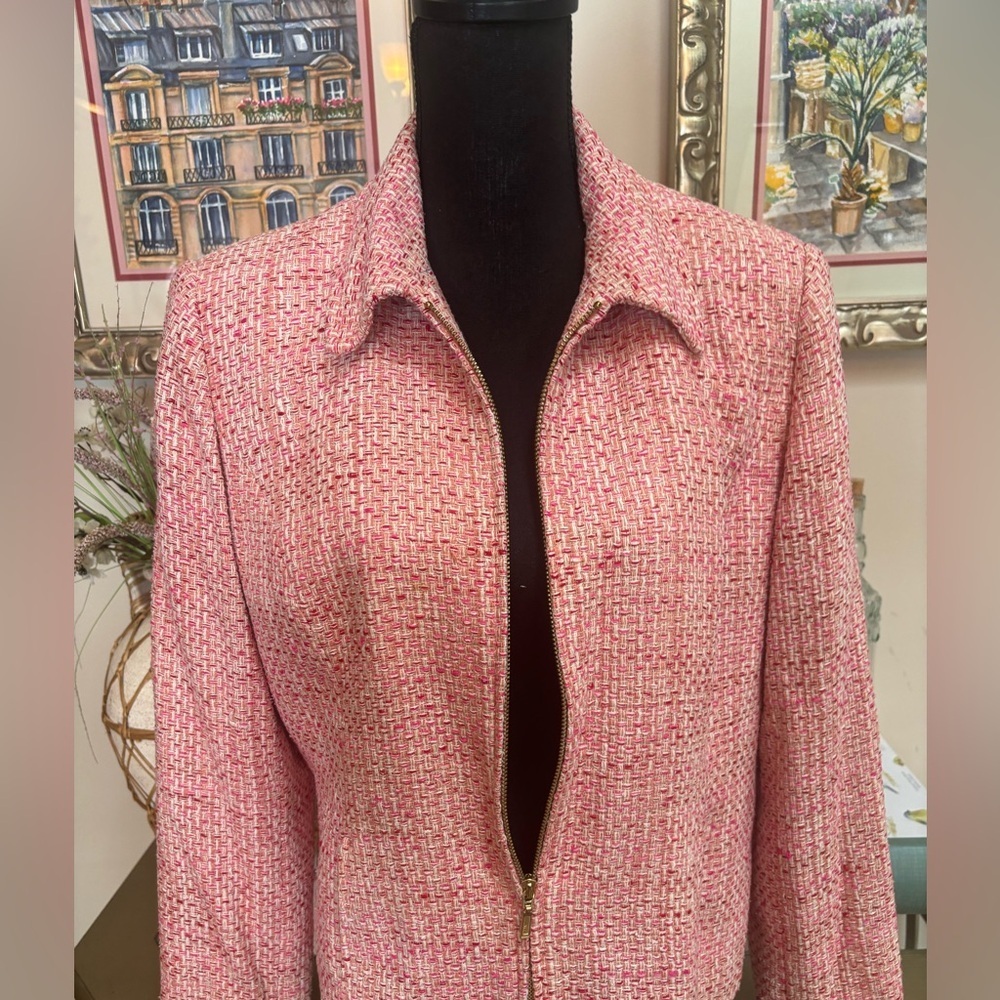 PARISIAN SILK SIGNATURE CLASSIC PINK MULTI TWEED ZIP FRONT BLAZER JACKET SIZE L - Picture 6 of 10